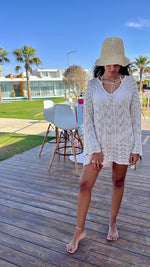 Beige Warm Weather Crochet Mini Dress