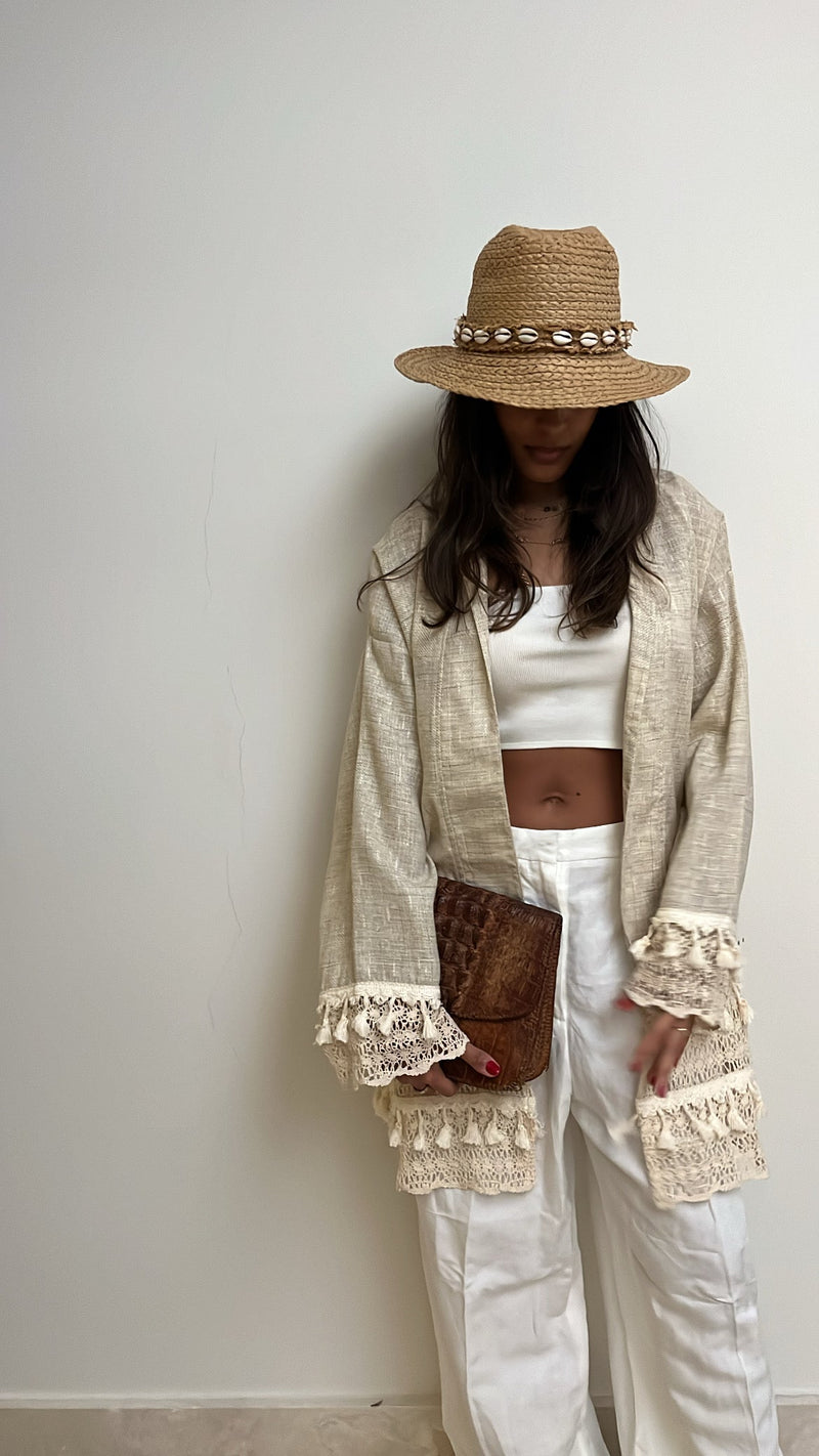 Beige Boho Detailed Mini Kimono