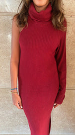 Burgundy High Neck One Shoulder Dress