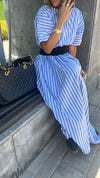 Baby Blue Snatch Waist Stripe Dress