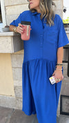 Blue Collared Maxi Dress