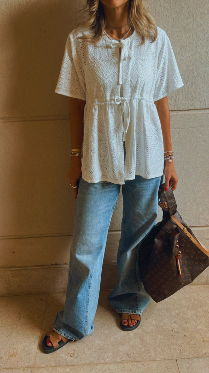 White Double Front Tie Top