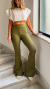 Olive Slim Flare Pants