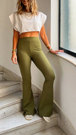 Olive Slim Flare Pants