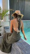 Olive Crisscross Backless Crochet Dress