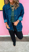 Dark Exaggerated Double Pocket Denim Jacket