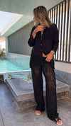 Black Vacation Check Crochet Shirt Set