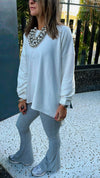 White Cotton High Low Sweater