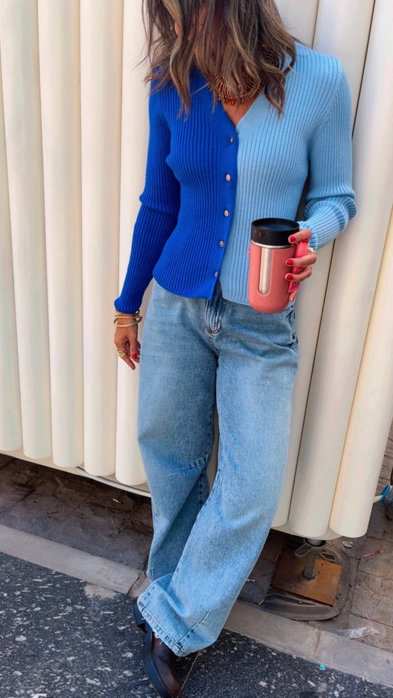 Blue & Baby Blue Contrast Knit Sweater