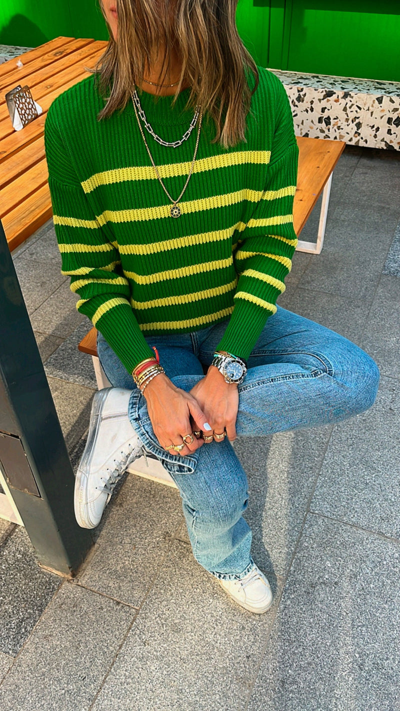 Green All About Stripes Pullover