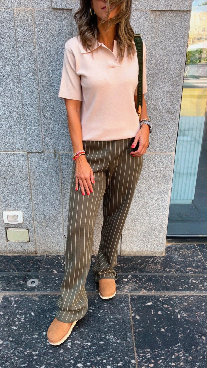 Olive Go To Striped Knit Pants