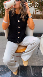 Black Golden Button Knit Vest