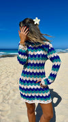 Blue Sand And Salt Backless Crochet Mini Dress