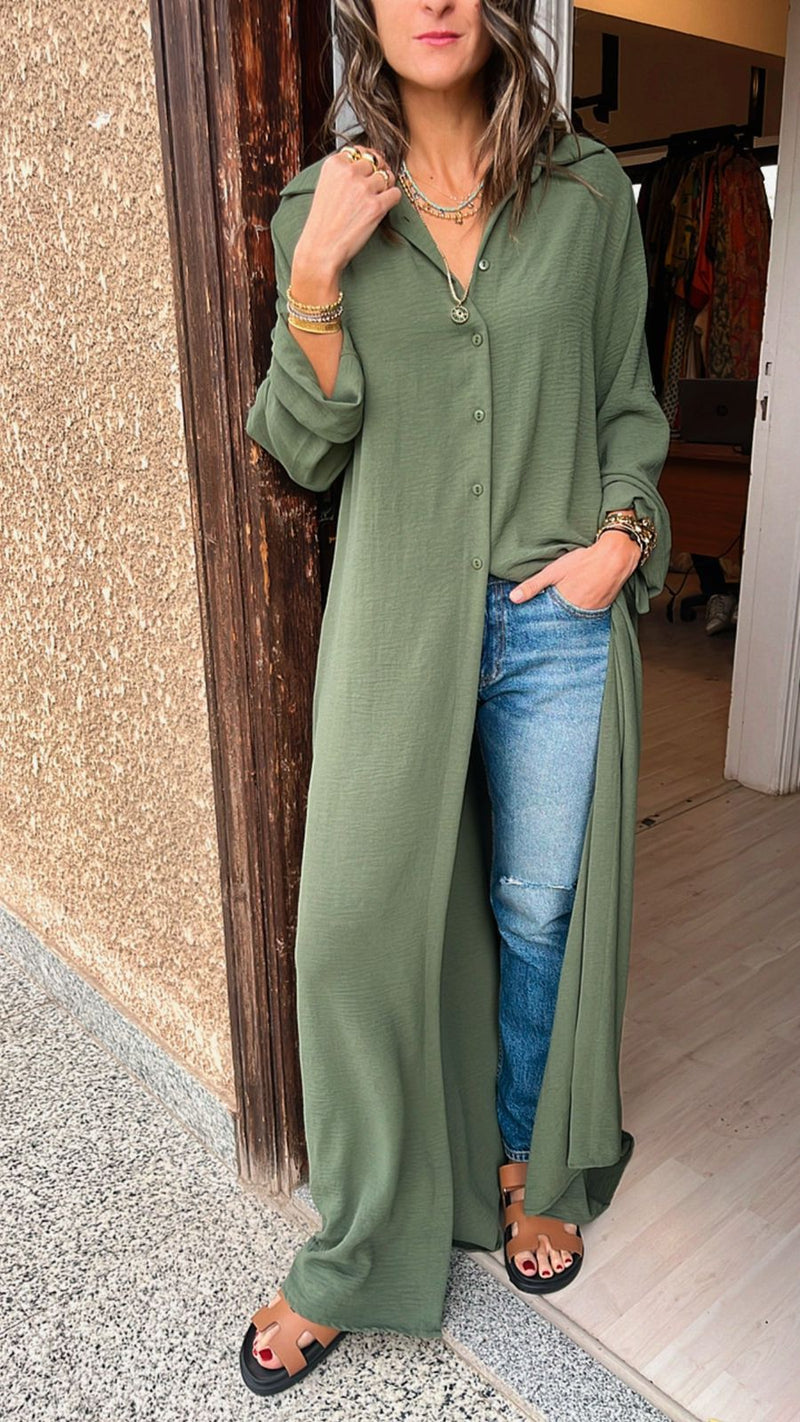 Olive Longline Shirt Dress