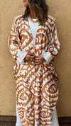 Camel Abstract Monochrome Kimono Set