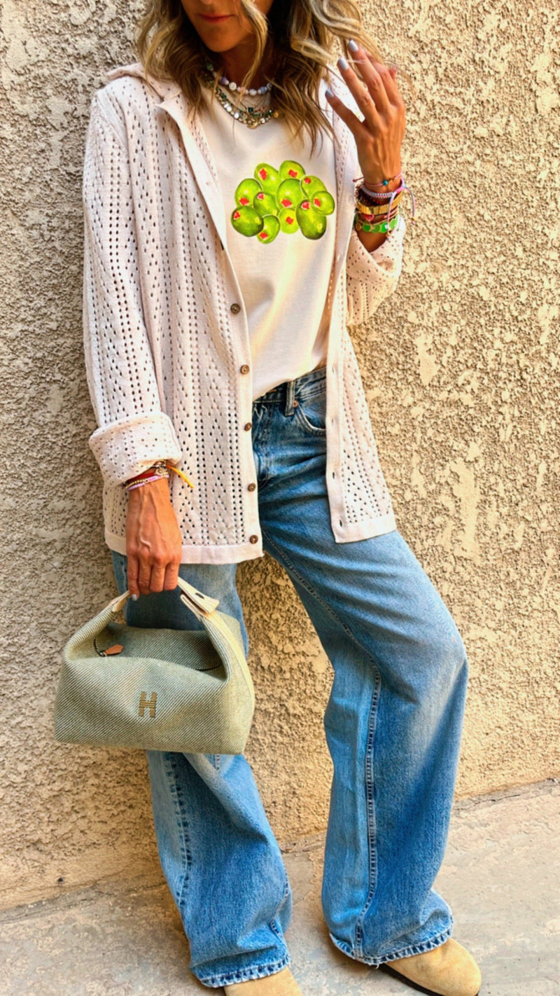 Beige Polka Holes Knit Shirt