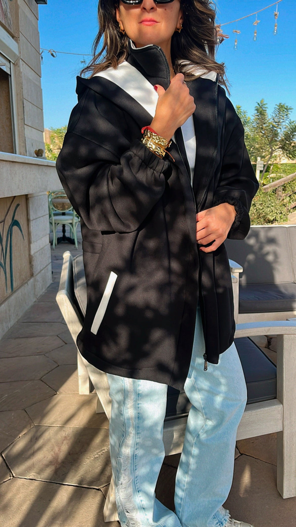 Black Colorblock Oversized Jacket