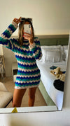 Blue Sand And Salt Backless Crochet Mini Dress