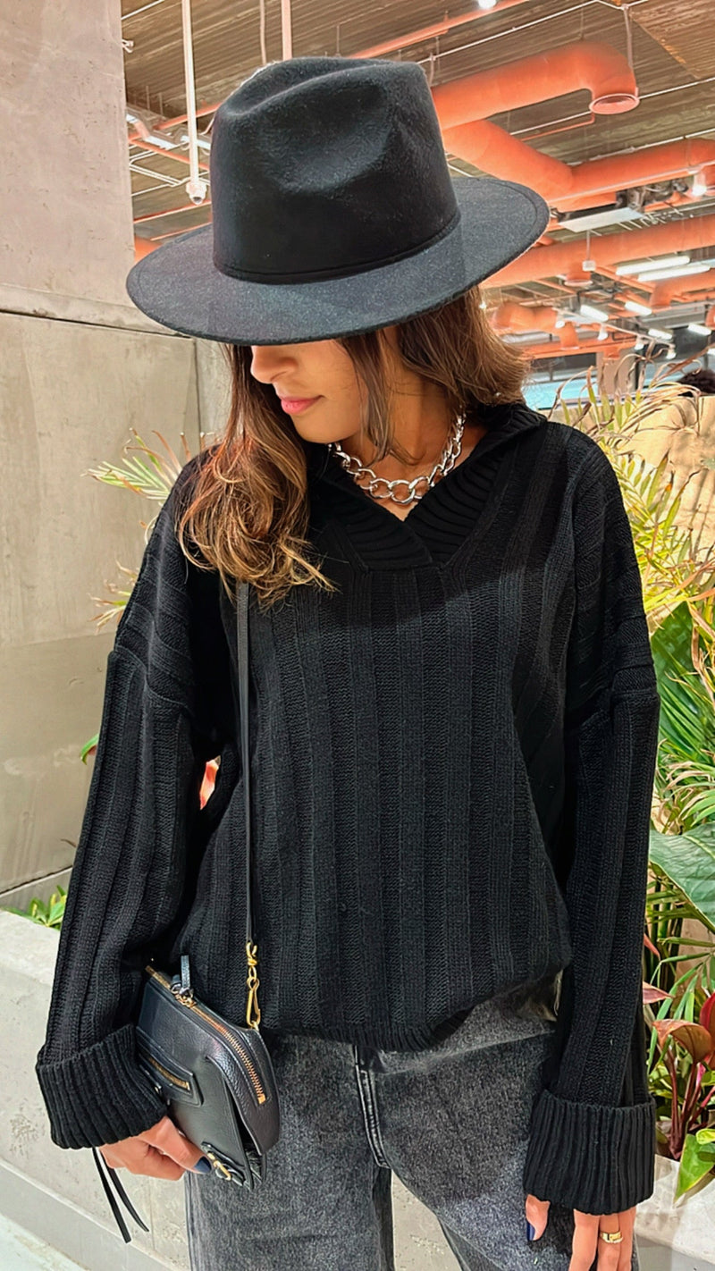 Black Chunky Collar Knit