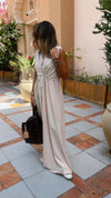 Beige Parachute Tie Waist Linen Jumpsuit