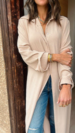 Beige Longline Shirt Dress