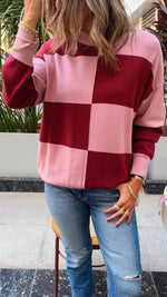 Pink & Burgundy Retro Inspired Checkered Jumper