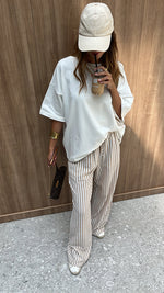 Beige Simple Times Striped Pants