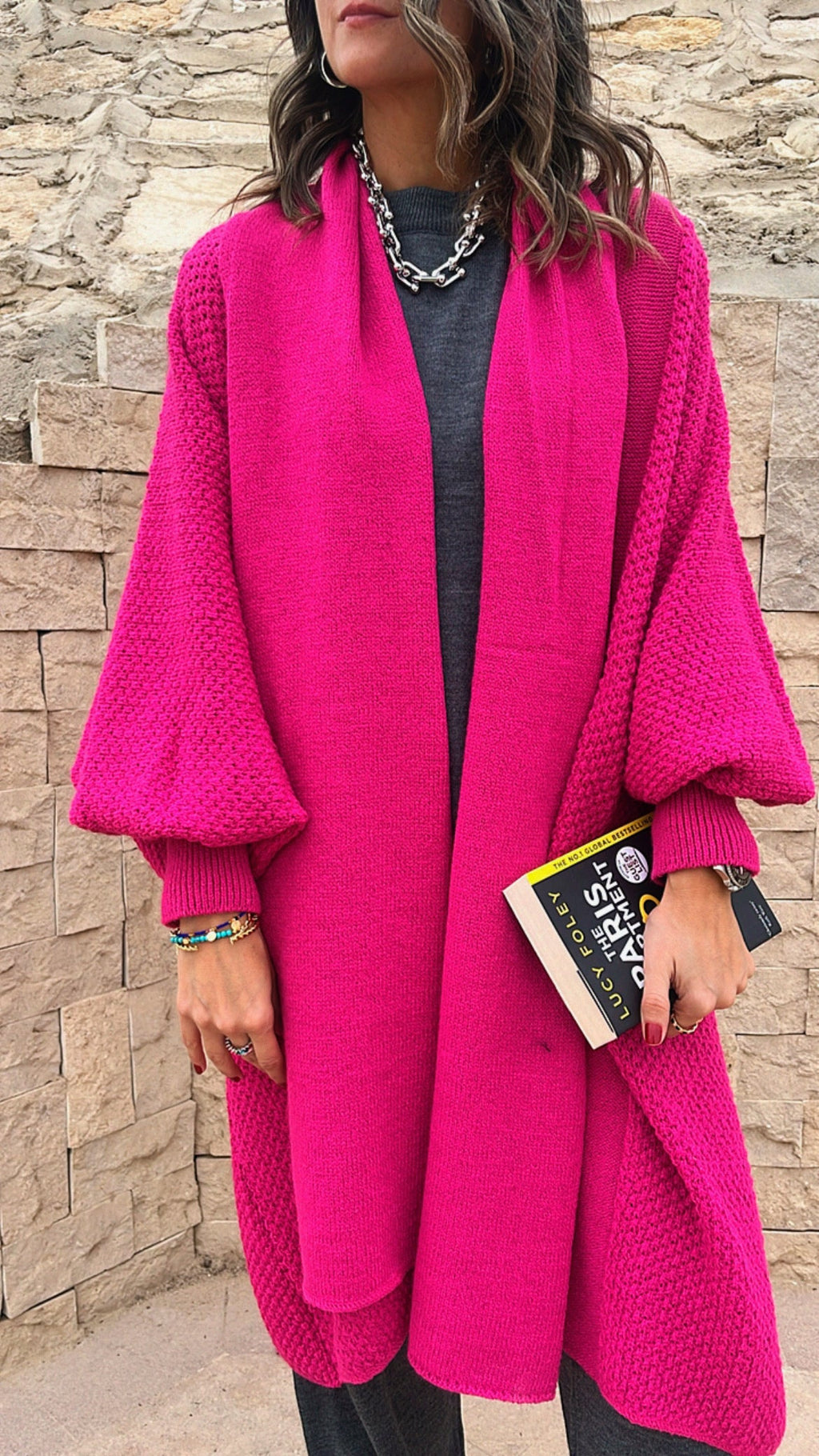 Fuchsia Heavy Shawl Knit Cardi