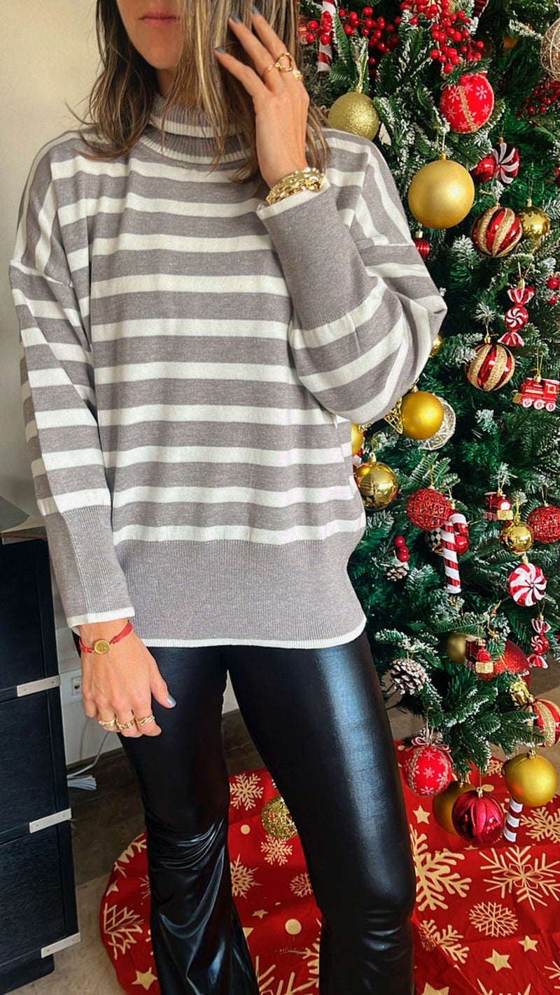 Grey Candy Cane Turtle Neck