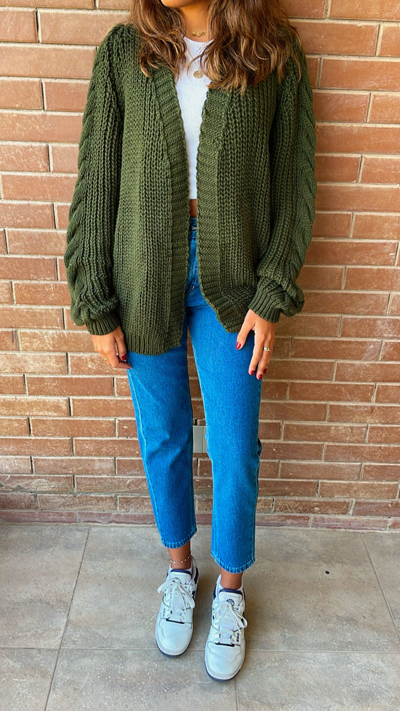 Olive Braided Sleeve Cardigan