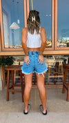 Blue Frayed Denim Shorts