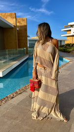 Beige Island Breeze Poncho Skirt Set