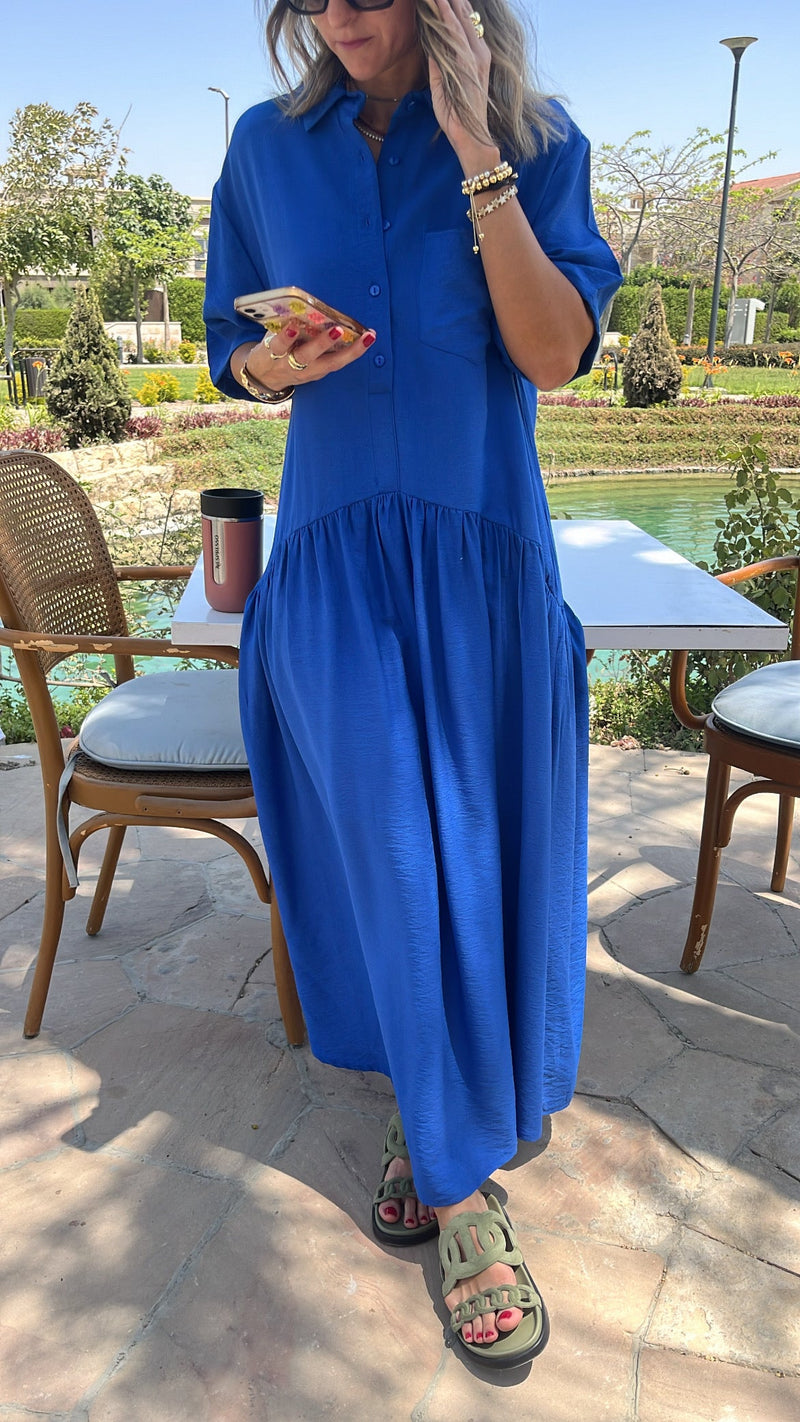 Blue Collared Maxi Dress