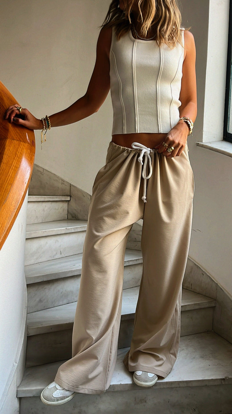 Beige Rope Tie Pants