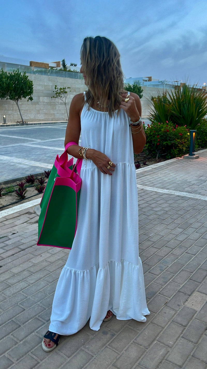 White Simple Style Tiered Dress