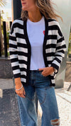 Black Striped Everyday Light Knit Cardigan