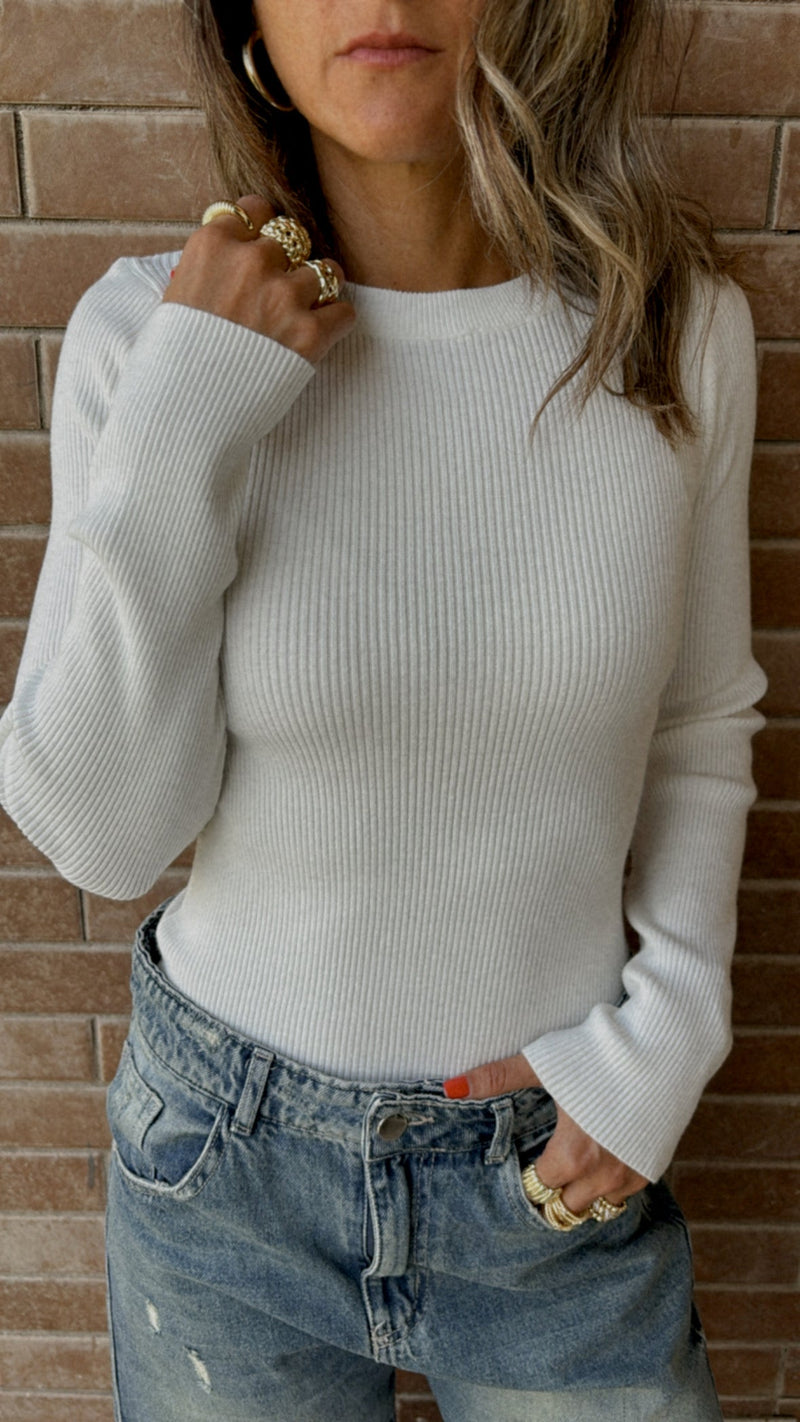 White Crewneck Contour Elevated Pullover