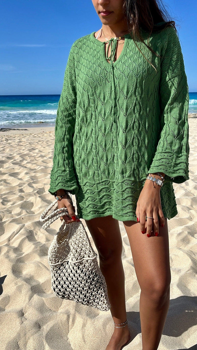 Green Warm Weather Crochet Mini Dress