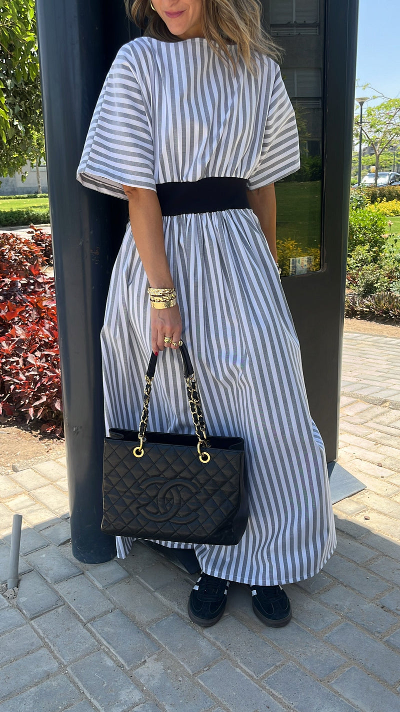 Grey Snatch Waist Stripe Dress