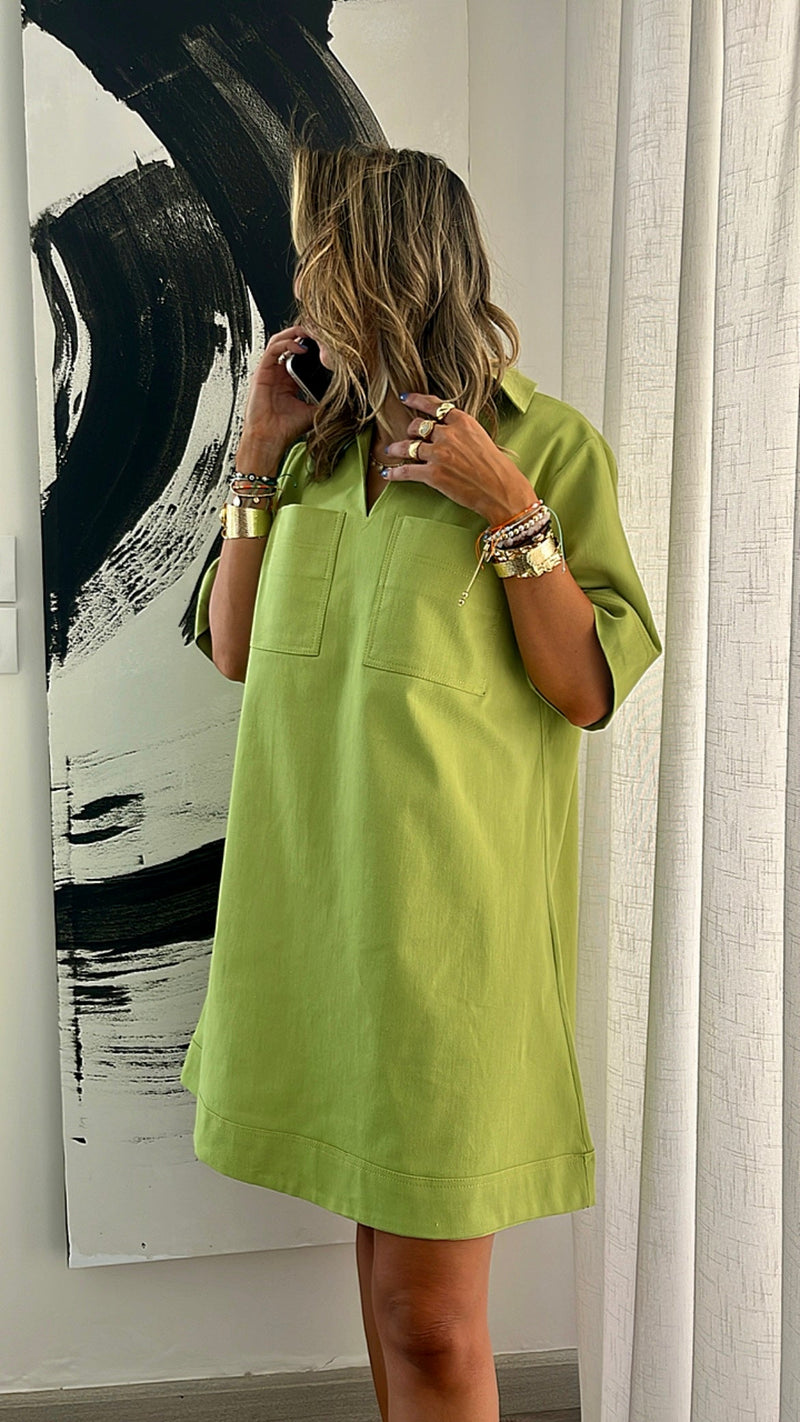 Lime Thick Mini Around Dress