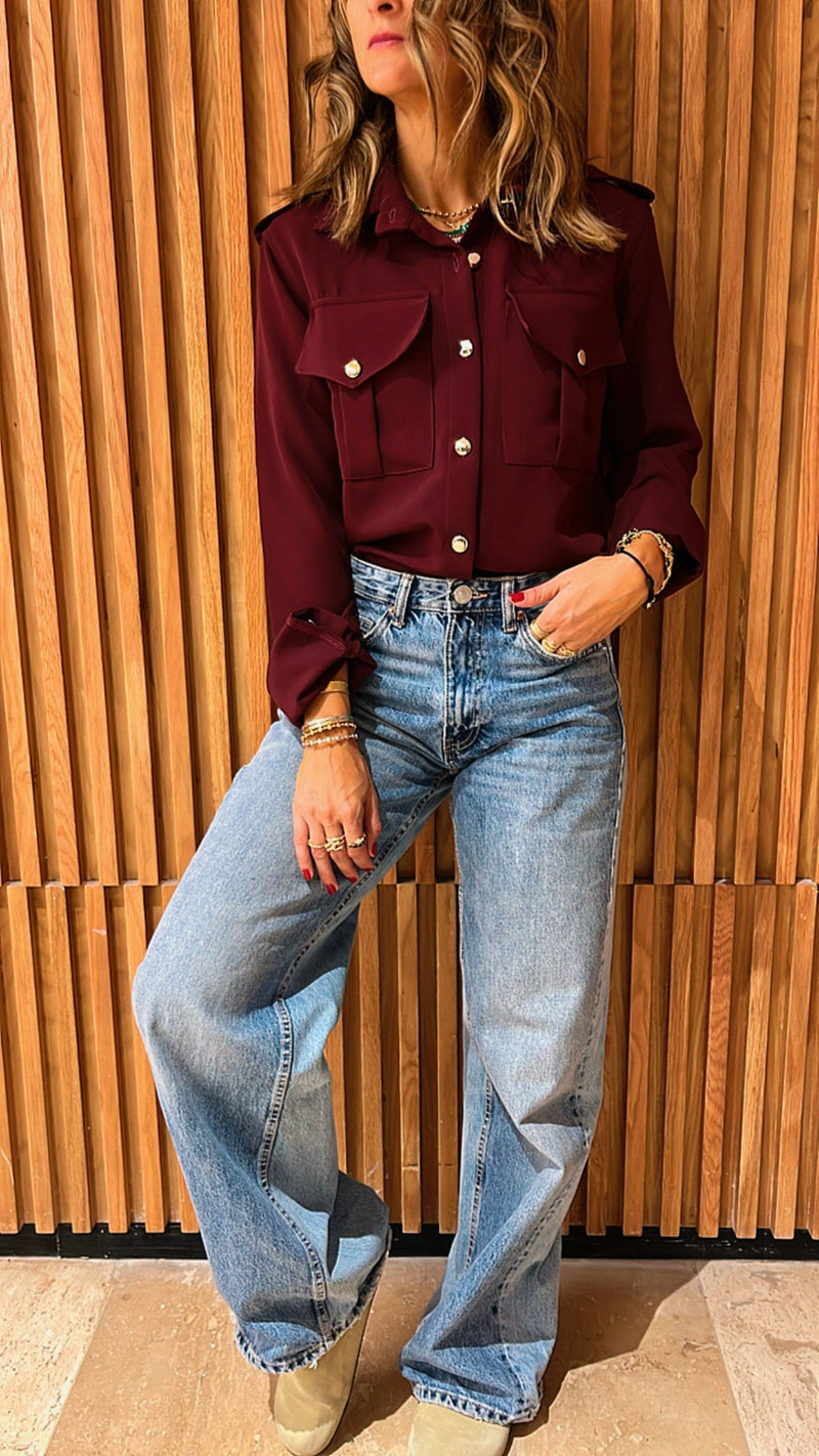 Burgundy Blazer Detailing Shirt