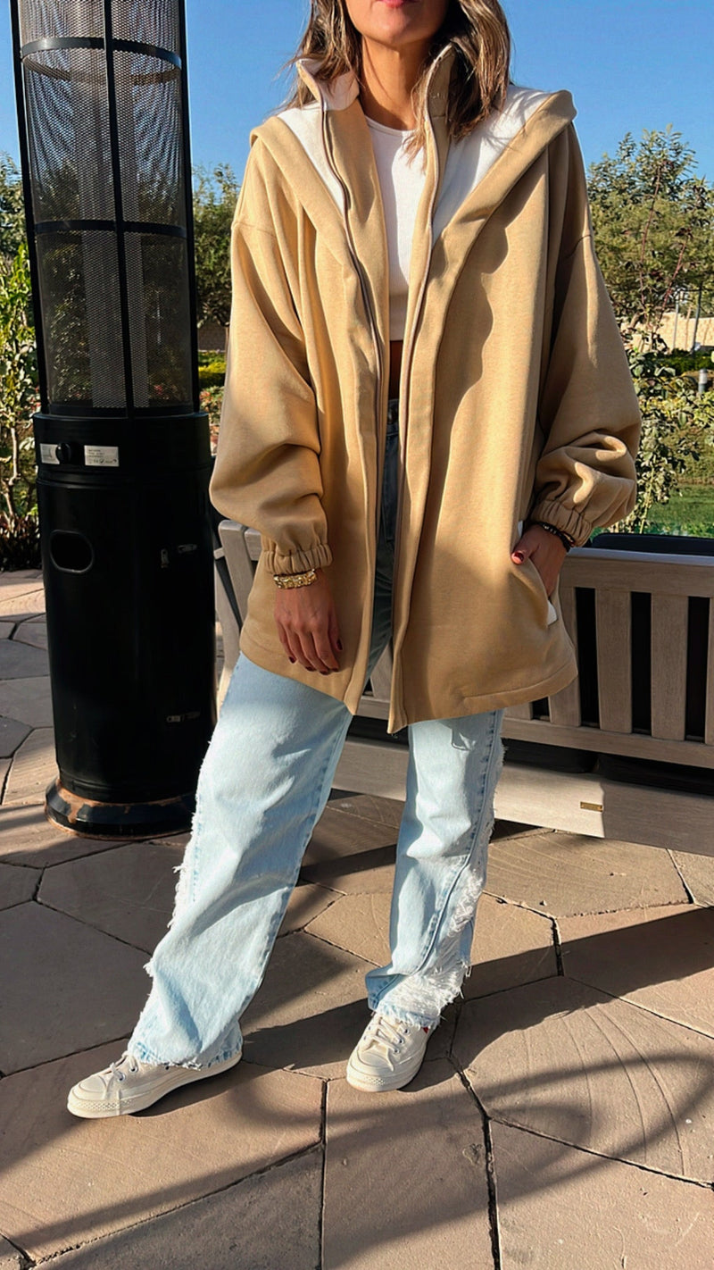 Beige Colorblock Oversized Jacket