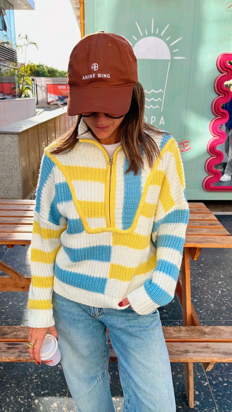 Pastel Quarter Zip Up Sweater