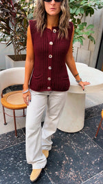 Burgundy Golden Button Knit Vest