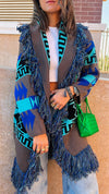 Brown Belted Fringe Hobo Knit Cardi