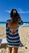 Blue Sand And Salt Backless Crochet Mini Dress