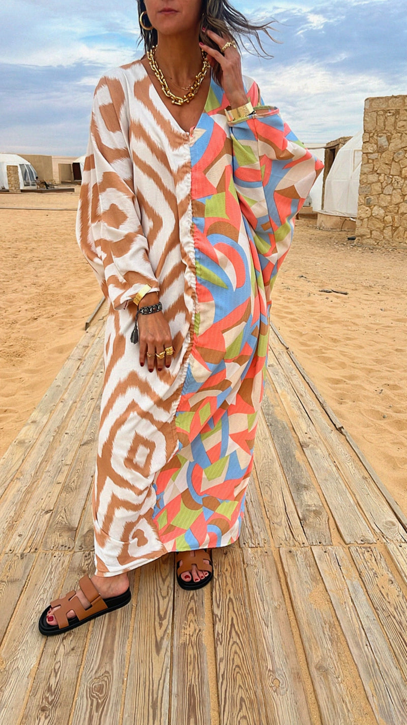 Double Fun Pattern Kaftan