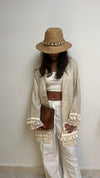 Beige Boho Detailed Mini Kimono