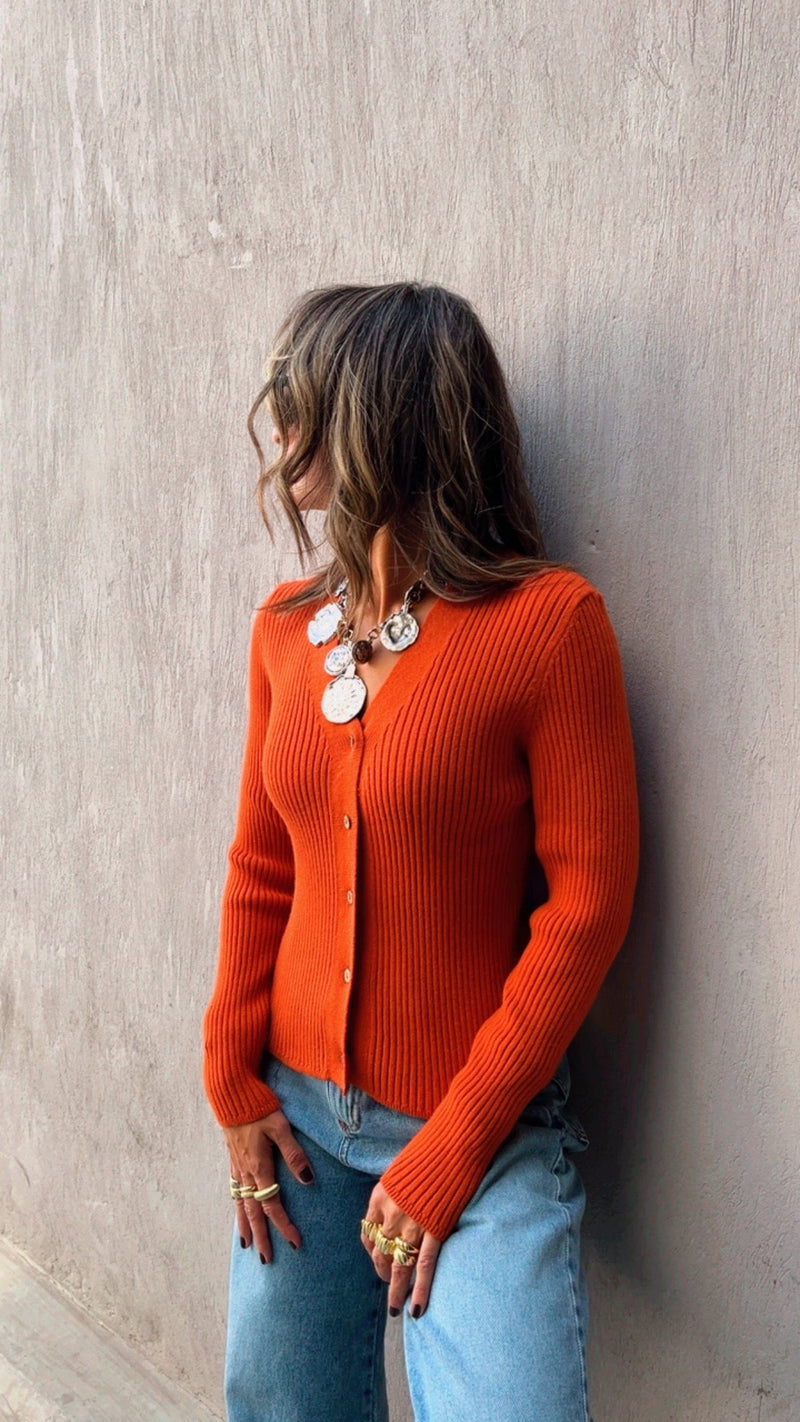 Rust Contour Buttoned Cardigan