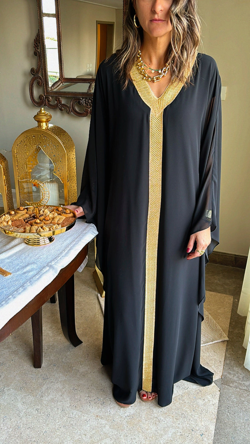 Black Golden Embellished Ramadan Kaftan